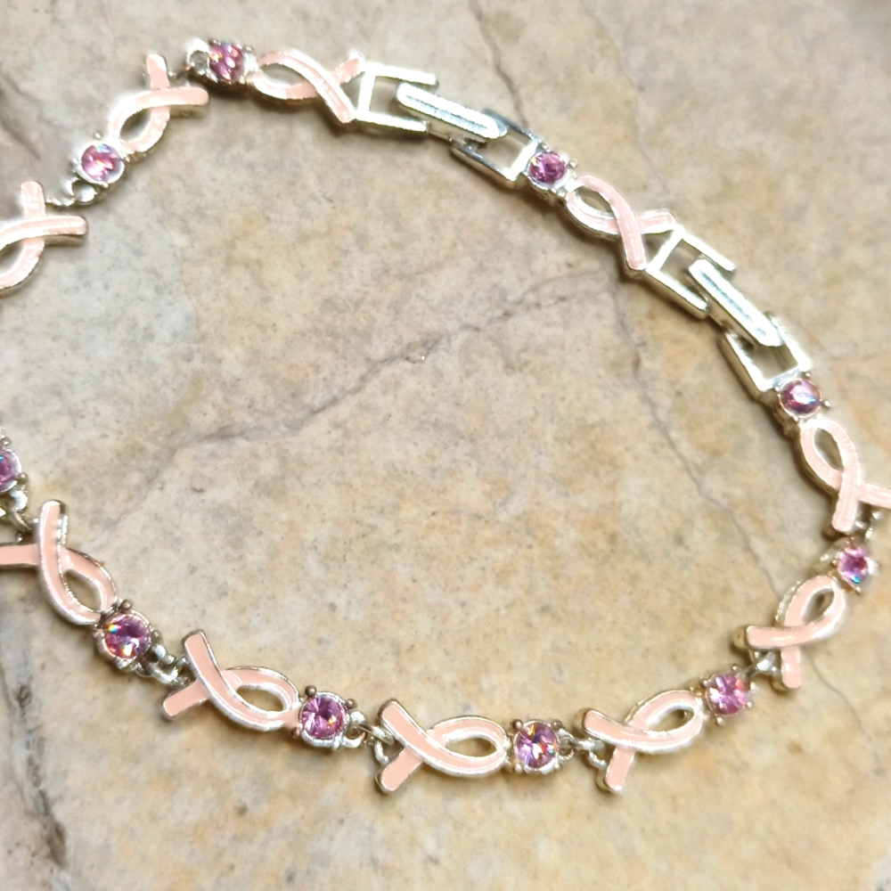 Breast Cancer Survivor pink ribbon bracelet crystal